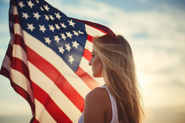 Photo young woman celebrating 4th of july with american flag