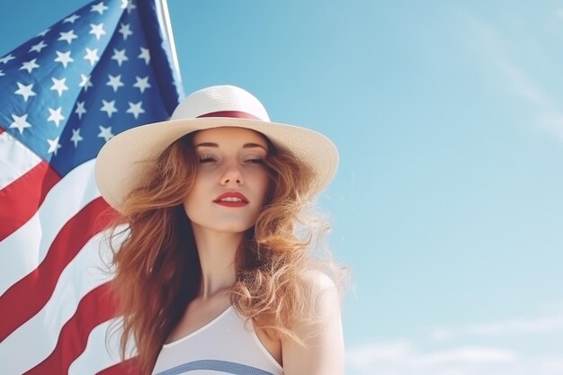 Photo young woman celebrating 4th of july with american flag