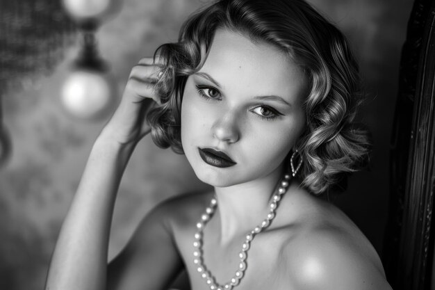 Photo a young woman channels the timeless allure of a hollywood starlet from the golden age of cinema