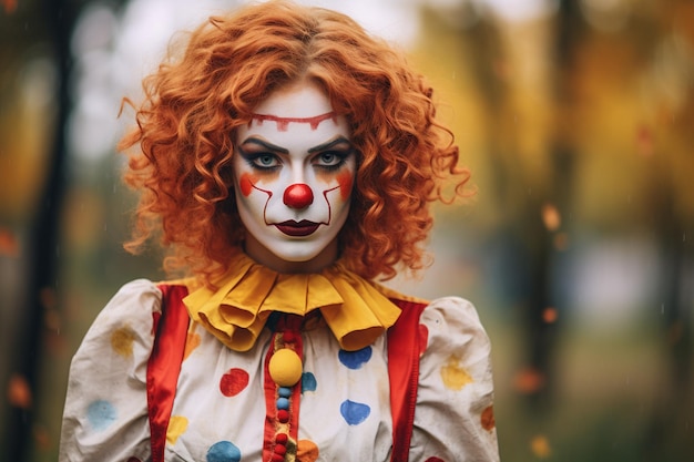 Young Woman in Clown Costume Outdoors Generative By Ai