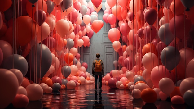 young woman in a colorful balloons