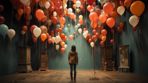 Photo young woman in a colorful balloons