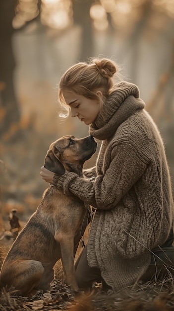 A young woman commands a boxer dog