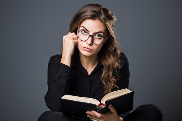 Young woman concentrates on book
