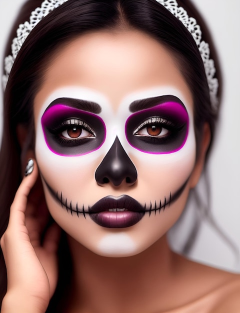 Young woman in day of the dead mask Ai Generated