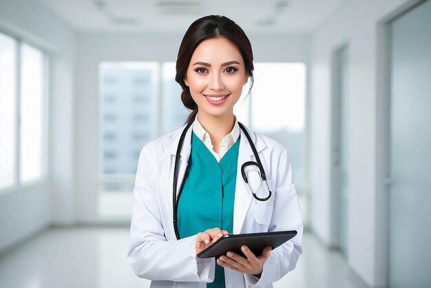 Young woman doctor holding a tablet pc