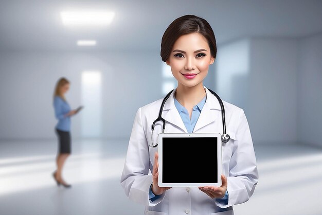 Photo young woman doctor holding a tablet pc