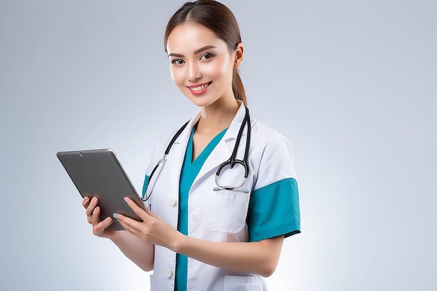 Photo young woman doctor holding a tablet pc