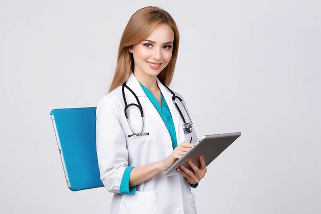 Young woman doctor holding a tablet pc