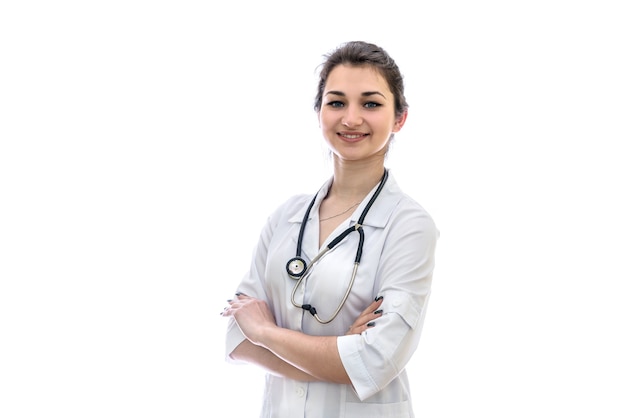 Young woman doctor isolated