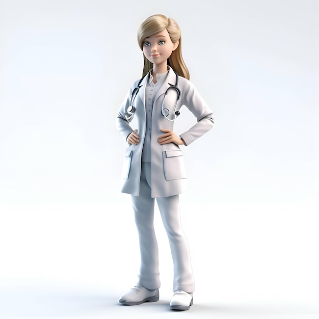 Photo young woman doctor with stethoscope on her neck 3d illustration