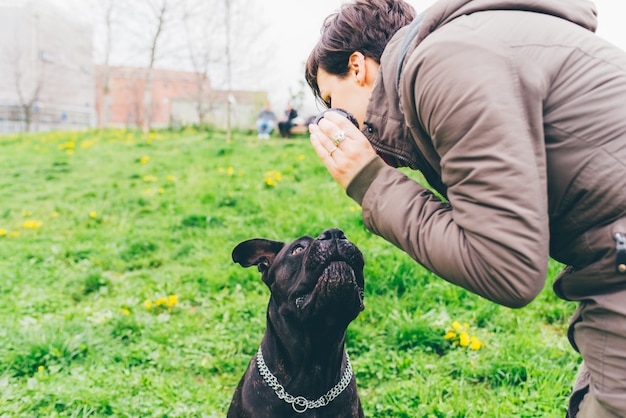 young woman and dog