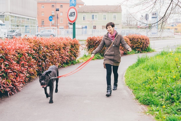 young woman and dog