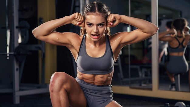 Photo young woman doing knee to forehead curl exercise