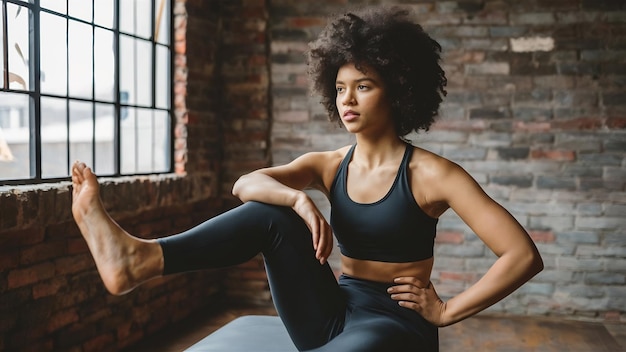 Young woman doing leg over shoulder exercise