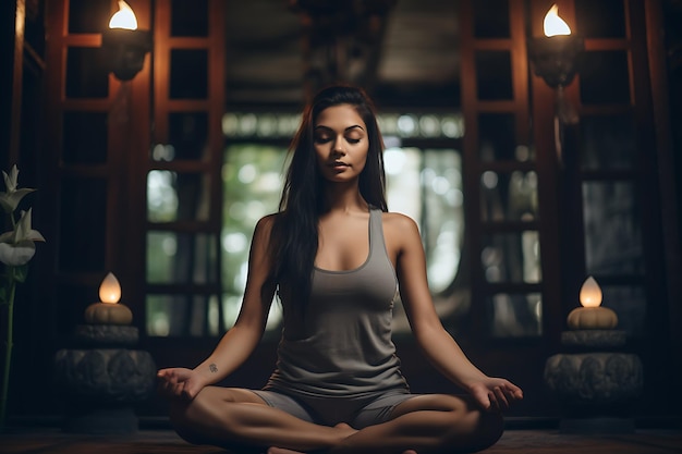 Young woman doing lotus exercise