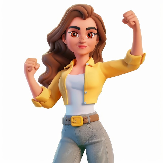 A young woman doing a winner39s gesture with her fist clenched A strong powerful and confident woman Healthy lifestyle concepts Illustration of a cartoon character based on a cartoon image