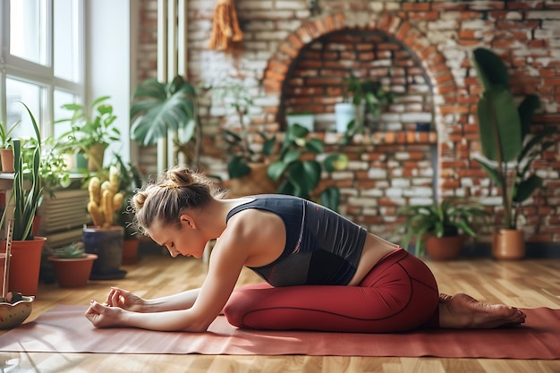 Young woman doing yoga exercise