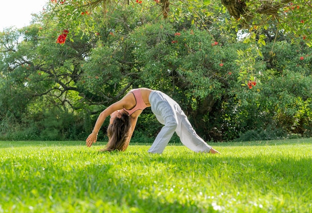 Young Woman Doing Yoga on a Green ParkLifestyle Concept