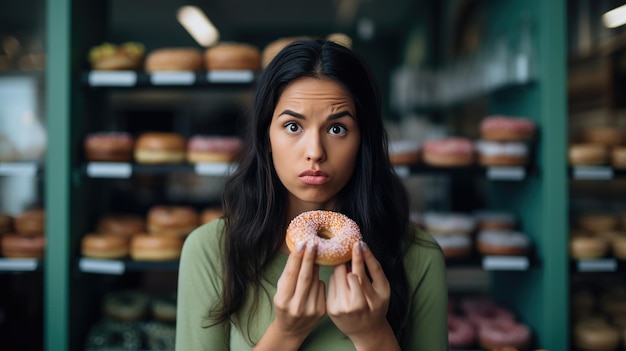 Young woman eating a donut