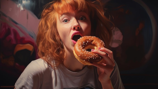 Young woman eating a donut