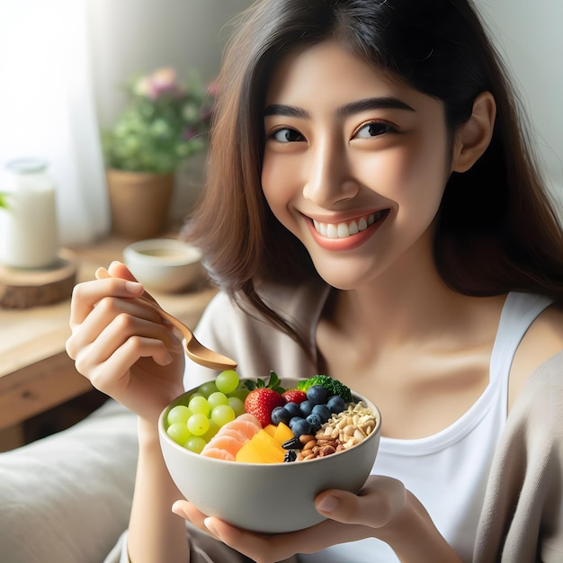 Photo young woman embracing healthy lifestyle wellness and vitality concept microstock image