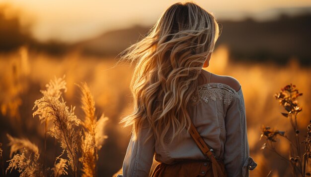 Young woman enjoying the beauty of nature generated by artificial intelligence