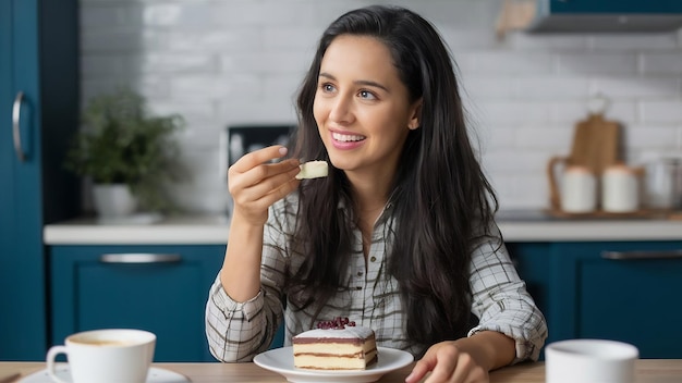 Young woman enjoying cake