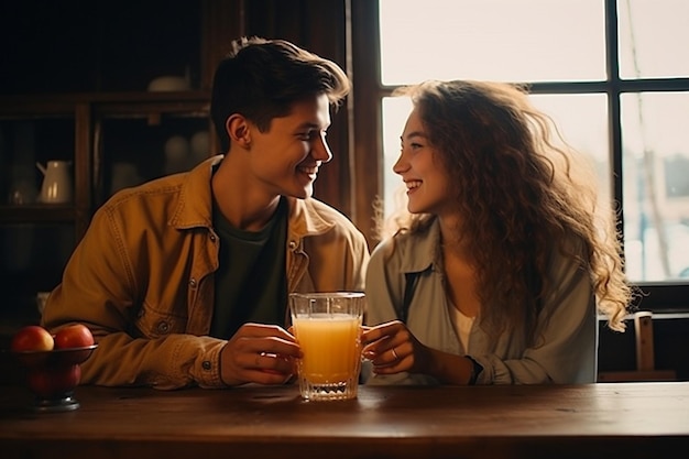 A young woman enjoying a glass of peach juice outdoors