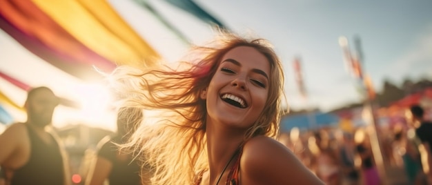 Young Woman Enjoying Herself at a Music Festival