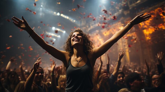 Young woman enjoying music at night