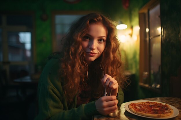 Young Woman Enjoying Pizza