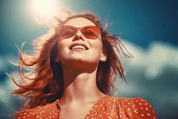 Photo young woman enjoying sun photography