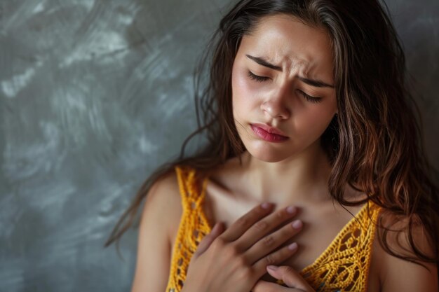 Young woman experiencing severe heartache and heart disease