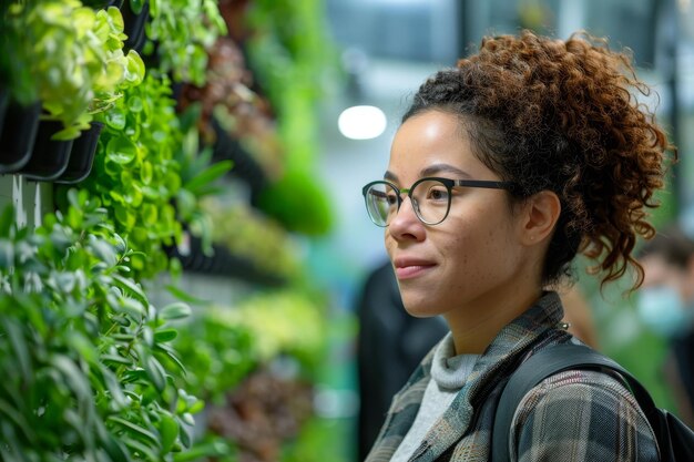 Photo young woman exploring urban garden