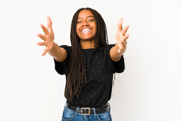 Young woman feels confident giving a hug