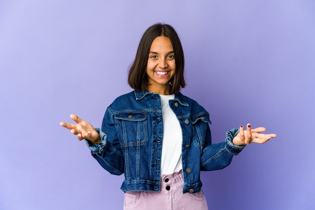 Young woman feels confident giving a hug