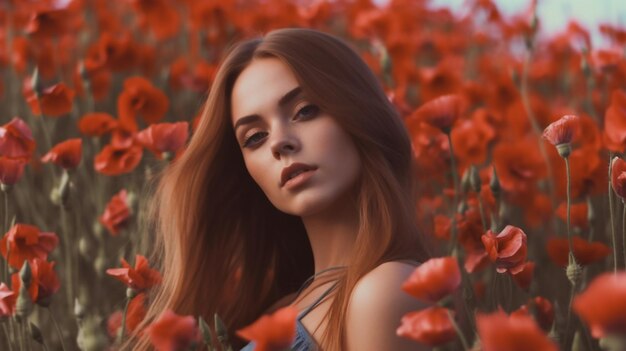 Young woman in a field of poppies