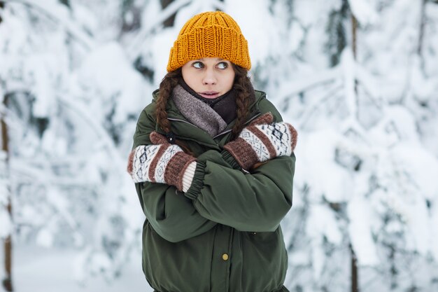 Young Woman Freezing in Winter