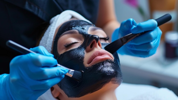 Photo young woman getting facial mask at beauty salon cosmetology facial care and treatment cosmetology beauty and skincare