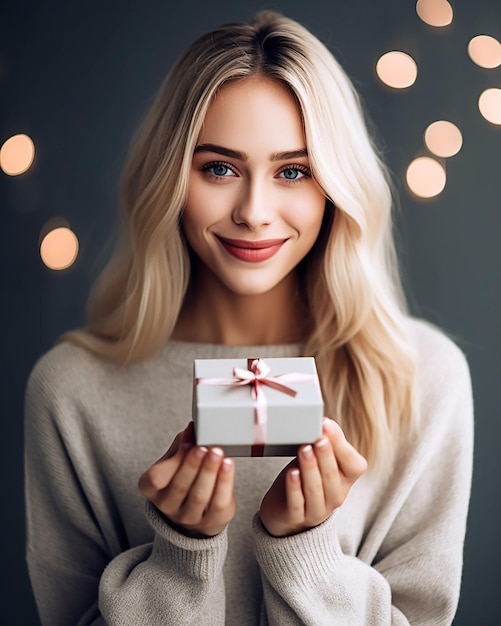 молодая женщина дарит подарки