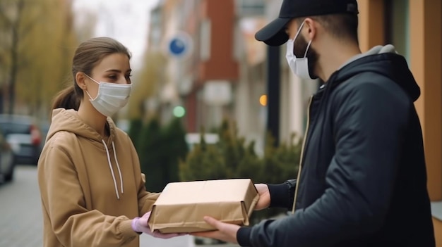Молодая женщина дает деньги на оплату доставки еды Генеративный ИИ