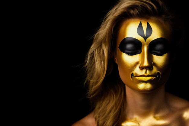 Young woman in golden makeup