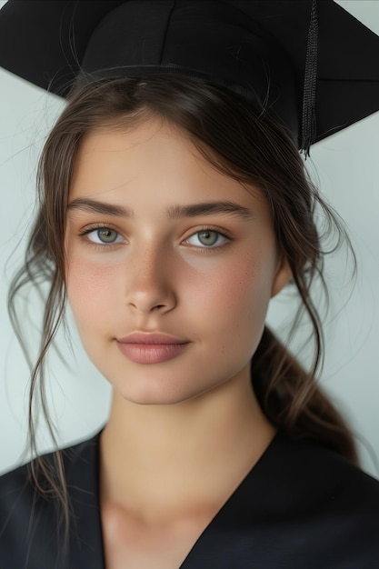 Foto una giovane donna con un abito da laurea