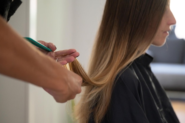 Young woman at hairdressers