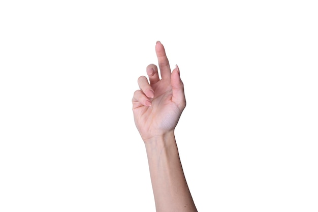 Young woman hand isolated on white background