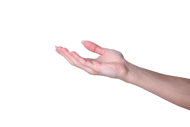 Young woman hand isolated on white background