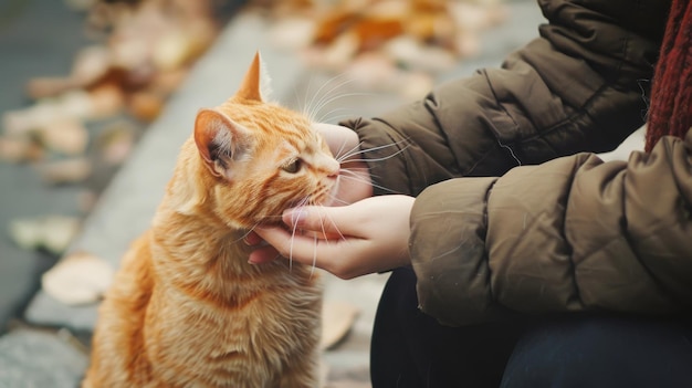 귀여운 고양이 와 함께 놀고 있는 젊은 여자