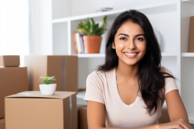 young woman happy expression at new home ai generated