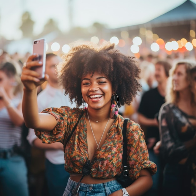 Foto espressione felice della giovane donna in una festa che gode dell'ai generata